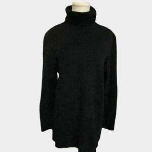 Lands' End Black Cotton Cable Knit Casual Office Holiday Turtleneck Sweater-1X
